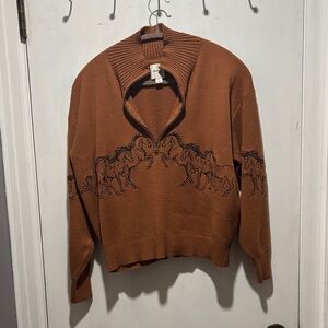 Anthropologie Maeve Montana horses quarter zip sweater
